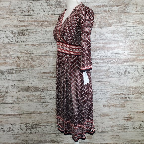 MAX STUDIO Geo Print 3/4 Sleeve Midi Dress - Picture 3 of 11